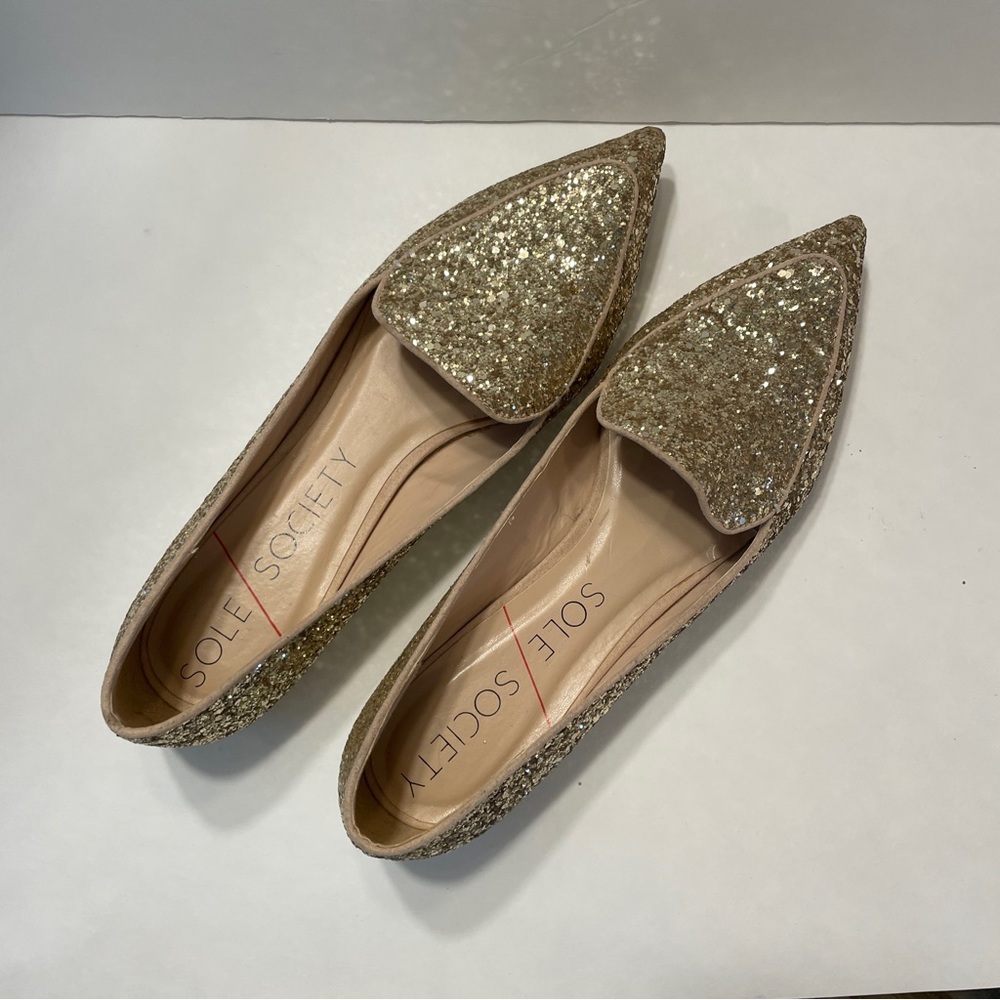 Soul Society shoe pointed toe loafer flat ballet gold champagne
